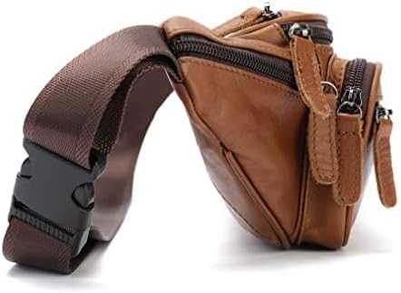 Leather Fanny Pack Waist Bag for Men Women Outdoor Travel Hiking Camping Walking Running Hip Bum Belt Slim Cell Phone Purse Wallet Pouch (#03Brown)