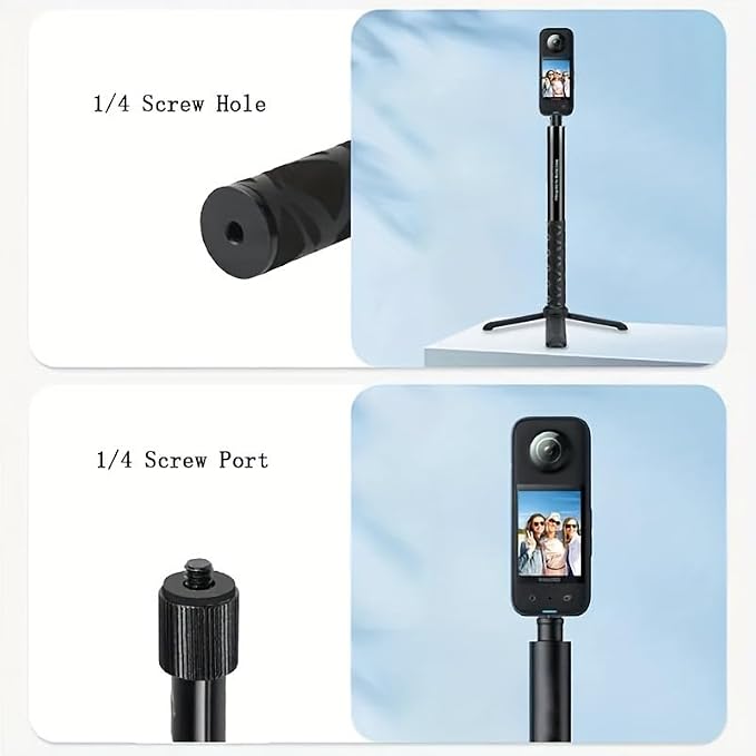 47.2" Invisible Selfie Stick for Insta360 X5/X4/GO3 DJI OSMO - Aviation Aluminum 120cm Extension Pole with Auto-Remove 360° Technology