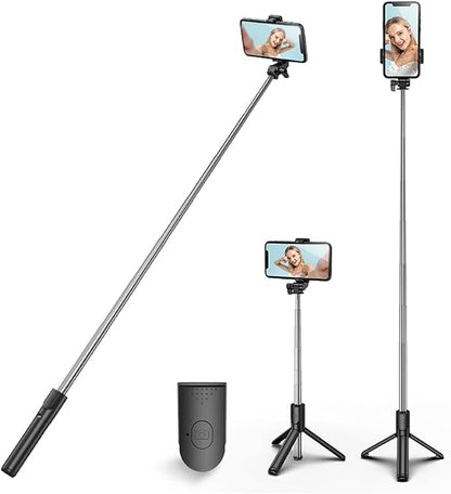 Selfie Stick Tripod, 3 in 1 Extendable & Portable iPhone Tripod Selfie Stick with Wireless Remote Compatible with iPhone 16 15 14 13 12 11 pro Xs Max 8 7, Galaxy Note10/S20/S10