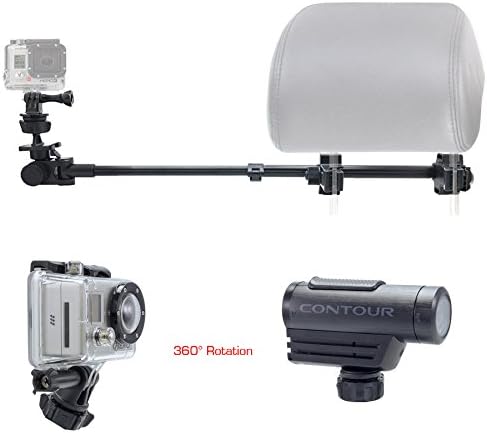 ChargerCity Secure Dual Post Lock Telescopic Headrest Mount w/Sliding Aluminum arm for Insta 360 & GoPro Fusion Action Camera
