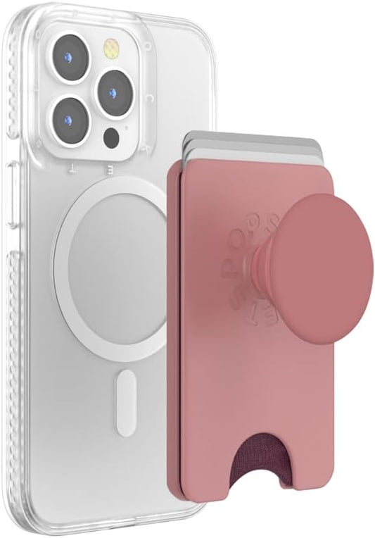 PopSockets Phone Wallet for MagSafe, Phone Card Holder with Grip, Pink - Clay