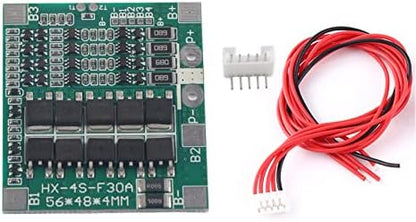 Walfront 18650 Battery PCB Board 4Series 30A 14.8V High Current Balance Protection with Wire Green for Li-ion Lithium Battery Cell