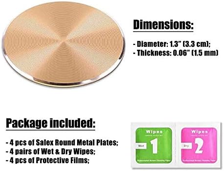 SALEX Cell Phone Metal Plates 4 Pack. Gold Replacement Set for Magnetic Car Mount & Phone Holder. Strong Adhesive Iron Plates for iPhone, Samsung & More