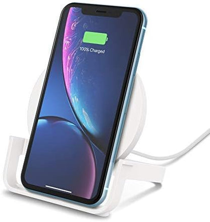 Belkin Quick Charge 10W Wireless Charger - Qi-Certified Charger Stand for iPhone, Samsung Galaxy - Charge While Listening to Music, Streaming Videos, & Video Calling - Includes AC Adapter - White