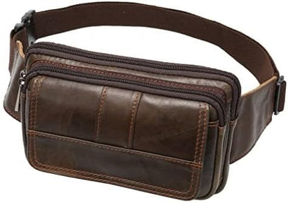 Hebetag Leather Fanny Pack Waist Bag for Men Women Travel Hiking Running Hip Bum Belt Vintage Retro Pouch Cell Phone Purse Wallet (Brown)