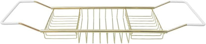 Cabilock Luxury Stainless Steel Bathtub Caddy Tray - 24.8in Expandable Modern Bath Rack for Tub with Wine Glass & Book Holder - Rustproof Shower Organizer & Tablet Stand for Home Spa, Gold