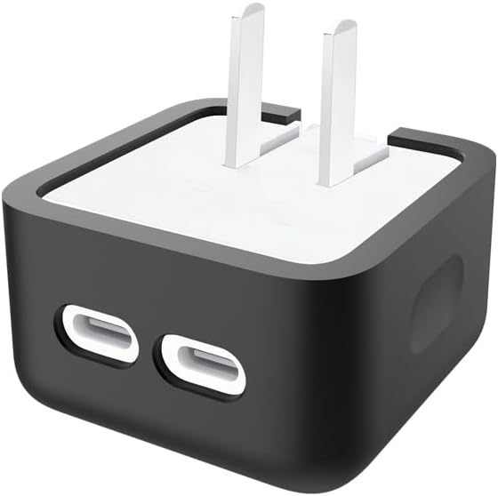 Silicone Protective Case Cover for Apple 35W Double USB-C Power Adapter,Shockproof Drop-Resistant Dust-Proof All-Round Protection Skin Shell (Black)