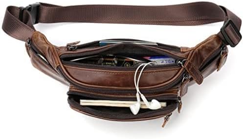 Leather Fanny Pack Waist Bag for Men Women Outdoor Travel Hiking Camping Walking Running Hip Bum Belt Slim Cell Phone Purse Wallet Pouch Coffee