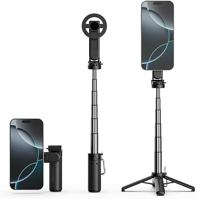 4-in-1 Multifunctional Magnetic Selfie Stick,360° Rotation Phone Tripod, Wireless Remote. Portable Extendable Mag Tripod,for Video Recording & Vlog. Portable Pocket Size for iPhone & Android