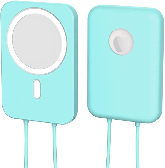 2 Pack DAYJOY Soft Liquid Silicone Protective Case Cover Compatible with Apple MagSafe Battery Pack, Slim and Lightweight Anti-Scratch Shockproof Skin Sleeve with Lanyard (Green+Yellow)