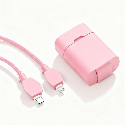 2-in-1 Power Adapter Silicone Charger Protective Case, Compatible with 18W and 20W Chargers, Fits iPhone 11, 12, 13, 14 Pro Max - 1.65 x 1.1 inches (excluding Charger)(Pink)