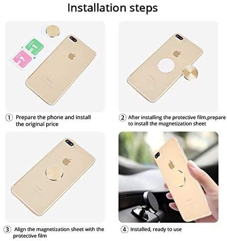 SALEX Cell Phone Metal Plates 4 Pack. Gold Replacement Set for Magnetic Car Mount & Phone Holder. Strong Adhesive Iron Plates for iPhone, Samsung & More