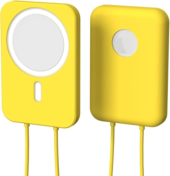 2 Pack DAYJOY Soft Liquid Silicone Protective Case Cover Compatible with Apple MagSafe Battery Pack, Slim and Lightweight Anti-Scratch Shockproof Skin Sleeve with Lanyard (Green+Yellow)