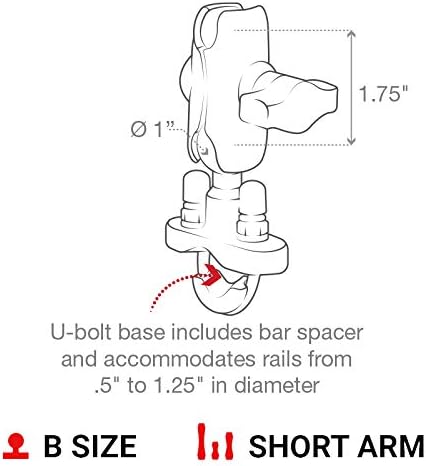 RAM MOUNTS X-Grip Small Phone Mount with Handlebar U-Bolt Base RAM-B-149Z-A-UN7U with Short Arm for Motorcycle, ATV/UTV, Bike