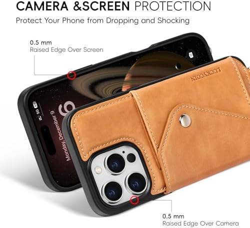 LUCKYCOIN for iPhone 16 Pro Max Crossbody Wallet Case – Genuine Leather Phone Purse with Adjustable Strap and Card Holder,Lanyard Phone Purse Case for Women,Vintage Tan