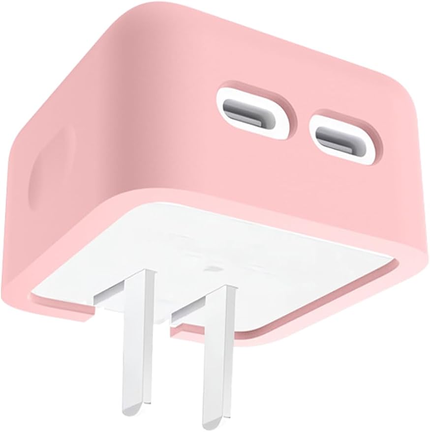 Case for Apple 35W Dual USB-C Port Compact Power Adapter, WUNIAK Soft Silicone Protective Portable Scratch Shock Resistant Shell, Protective Case for Apple 35W Dual USB-C Charger, Pink