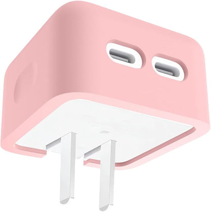 Case for Apple 35W Dual USB-C Port Compact Power Adapter, WUNIAK Soft Silicone Protective Portable Scratch Shock Resistant Shell, Protective Case for Apple 35W Dual USB-C Charger, Pink