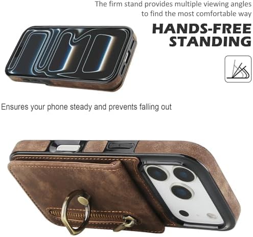 Leather Cover for iPhone 17/17 Pro/17 Air/17 Pro Max, RFID Blocking Wallet Case with Ring Stand Function Retro Anti-Fall Protection Shell,17pro max,Black