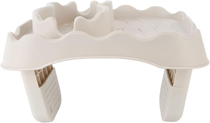 Tiiyee Hot Tub Table Tray, Inflatable Spa Drink Holder Snacks Tray Nonslip Caddy Holds 2 Drinks Adjustable Width for Outdoor Pool Hotub All Weather Aboveground Bathtub with Drain Holes(Beige)