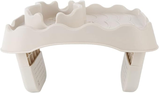 Tiiyee Hot Tub Table Tray, Inflatable Spa Drink Holder Snacks Tray Nonslip Caddy Holds 2 Drinks Adjustable Width for Outdoor Pool Hotub All Weather Aboveground Bathtub with Drain Holes(Beige)