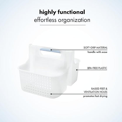 madesmart Large Portable Shower Caddy, Hold Soap, Shampoo, Hair Supplies and Beauty Products, Cleaning Supplies Organizer for Home, Dorm, Plastic Shower Tote, Soft Handle, Blue