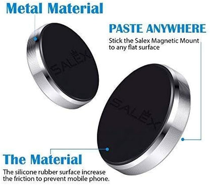Magnetic Phone Mounts 2 Pack with 3M Adhesive. Black Flat Cell Phone Holder for Car Dashboard, Truck, Wall, Mirror, Table. Universal Low Profile Stick on Magnet Set for Tablet Smartphone, Mobile