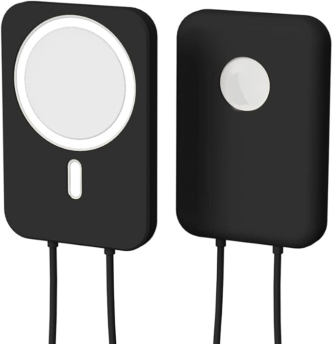 2 Pack DAYJOY Soft Liquid Silicone Protective Case Cover Compatible with Apple MagSafe Battery Pack, Slim and Lightweight Anti-Scratch Shockproof Skin Sleeve with Lanyard (Black+Blue)