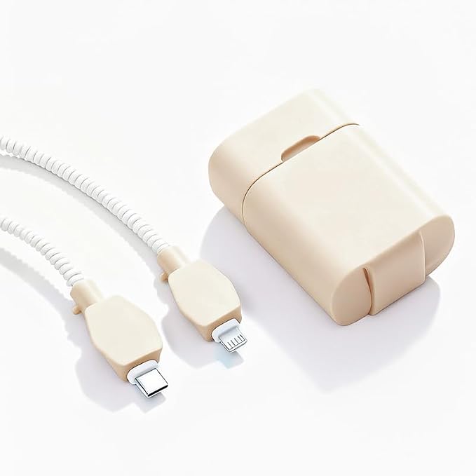 2-in-1 Power Adapter Silicone Charger Protective Case, Compatible with 18W and 20W Chargers, Fits iPhone 11, 12, 13, 14 Pro Max - 1.65 x 1.1 inches (excluding Charger) (Beige)
