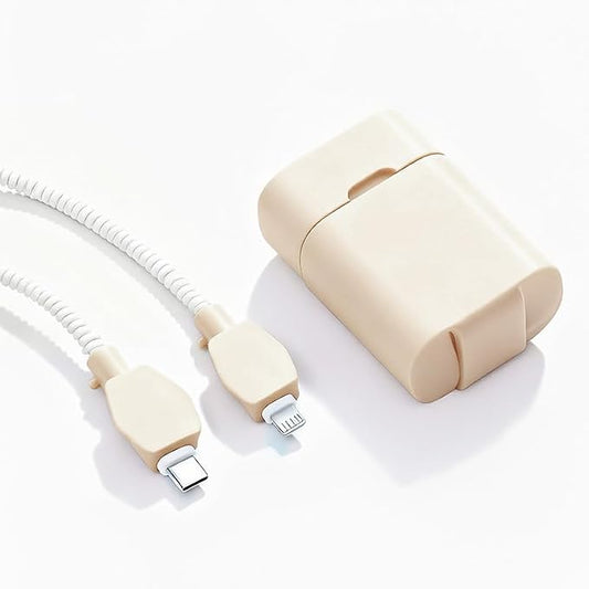 2-in-1 Power Adapter Silicone Charger Protective Case, Compatible with 18W and 20W Chargers, Fits iPhone 11, 12, 13, 14 Pro Max - 1.65 x 1.1 inches (excluding Charger) (Beige)