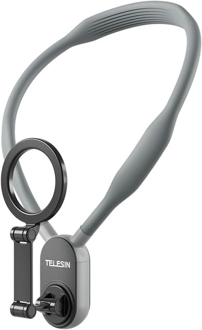 TELESIN Magnetic Neck Mount for Phones, Neck Cell Phone Holder POV/Vlog Selfie Mount Hand Free Phone Neck Holder Chest Stand Strap Video Recording for iPhone 17 16 15 14 13 12 Seires Android Phones