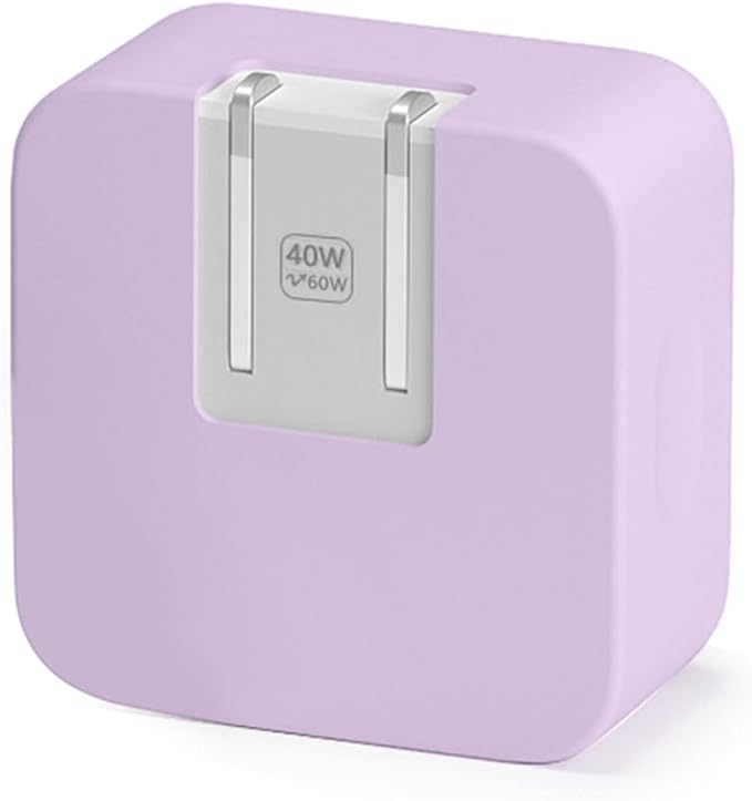 Soft Silicone Charger Case Compatible with Apple 40W Dynamic Power Adapter (60W Max) for iPhone Series & MacBook Air 13/13.6/15 M5 A3448 A3449, Shockproof Anti‑Scratch Protective Cover, Purple
