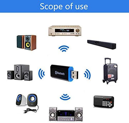 USB Bluetooth Adapter, Bluetooth USB Audio Receiver Wireless Adapter for Home/Car Stereo System, Portable Speakers with AUX in & 3.5mm Cable (Black)