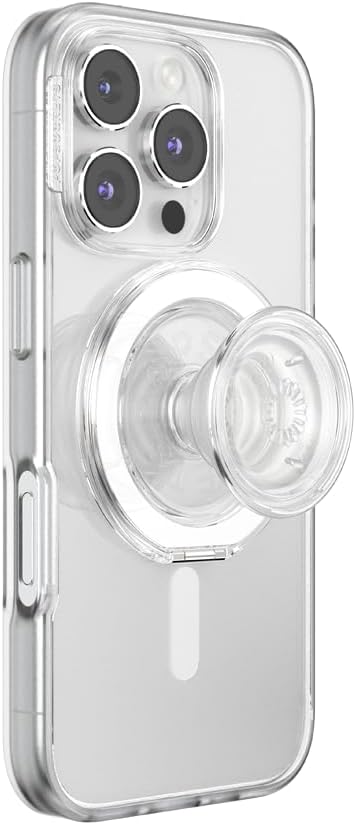 PopSockets Kick-Out Grip for MagSafe, Phone Grip with Built-in Phone Stand, Adjustable Kickstand for Portrait or Landscape, Strong Magnetic Hold, Wireless Charging Compatible - Clear