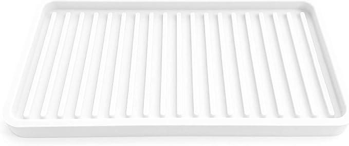 Happitasa Silicone Kitchen Sink Organizer Tray, Sponge Holder and Countertop Protector | Bathroom and Kitchen Soap Dish and Dispenser Tray (White, 10"x5.25")