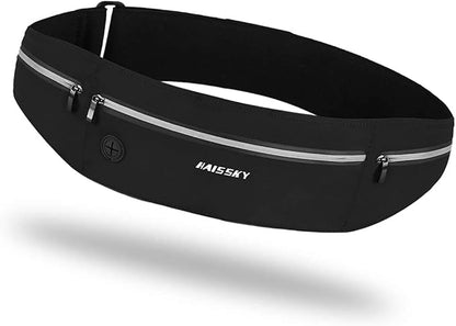 Slim Running Belt - 3 Pocket Running Fanny Pack, Adjustable Sweat Resistant Waist Bag for Men Women, Workout Exercise Fitness Phone Holder Fits All Phones - Runner Marathon Jogging Race Belt