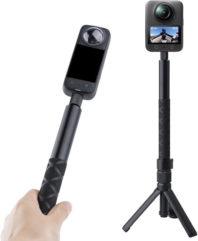 Bullet Time Handle Tripod Rotating Grip with Invisible Selfie Stick for Insta360 X5/X4, DJI OSMO Pocket 3, GoPro,1/4" Thread, 6 lbs Capacity, Compact Selfie Stick & Tabletop Tripod (47 inches)