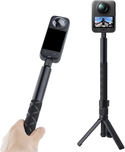 Bullet Time Handle Tripod Rotating Grip with Invisible Selfie Stick for Insta360 X5/X4, DJI OSMO Pocket 3, GoPro,1/4" Thread, 6 lbs Capacity, Compact Selfie Stick & Tabletop Tripod (47 inches)