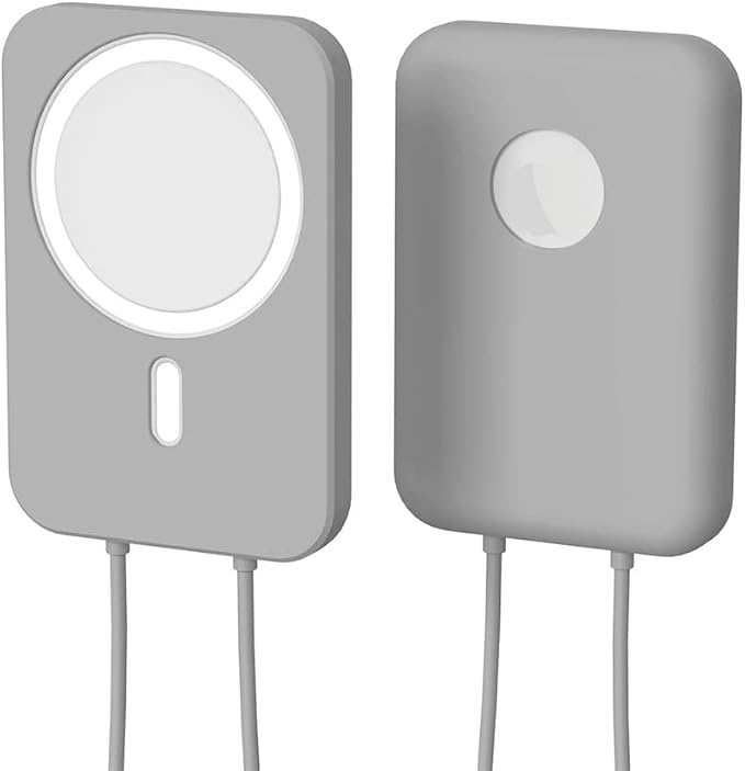2 Pack DAYJOY Soft Liquid Silicone Protective Case Cover Compatible with Apple MagSafe Battery Pack, Slim and Lightweight Anti-Scratch Shockproof Skin Sleeve with Lanyard (Grey+White)