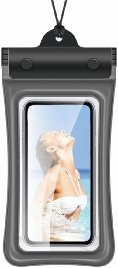 Floating Waterproof Phone Case Full View Swimming Bag Transparent Dry Cover for Underwater Snow Rainforest Use(Black)