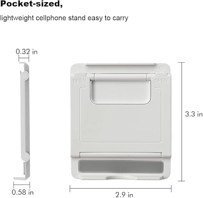 2 Pack Portable Cell Phone Stand Holder for Desk, Foldable Pocket-Sized Mount, Universal Adjustable Desktop Mobile Phone Kickstand Compatible with iPhone IPads Kindle Android Black & White