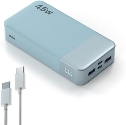 NOBIS Portable Charger 45W 20000mAh Power Bank Fast Charging | 2C+2A Battery Pack with C to C Cable, Battery Bank with Digital Display for iPhone Android Laptop etc