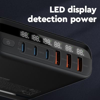 GaN 140W USB C Charger Block 6 Port Multi USB Charging Station Hub Power Digital Display 100W Laptop Charger Type c Universal Travel Adapter EU/UK/US Plug Compatible with MacBook Pro/iPhone/Laptop