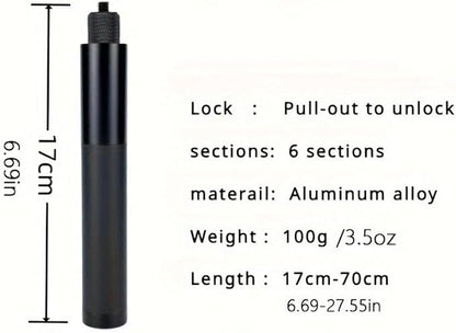 27in/70cm Invisible Selfie Stick for insta360 X5/X4/GO3/ONE X/DJI OSMO Aluminum Alloy Extension Rod Telescoping Pole Auto-Removed in 360° Shots