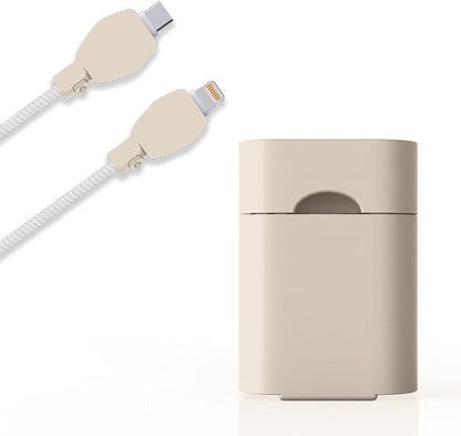 2-in-1 Power Adapter Silicone Charger Protective Case, Compatible with 18W and 20W Chargers, Fits iPhone 11, 12, 13, 14 Pro Max - 1.65 x 1.1 inches (excluding Charger)(White)