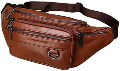 Hebetag Leather Fanny Pack Waist Bag for Men Women Outdoor Travel Walking Hiking Camping Phone Pouch Wallet Casual Daypack, Brown