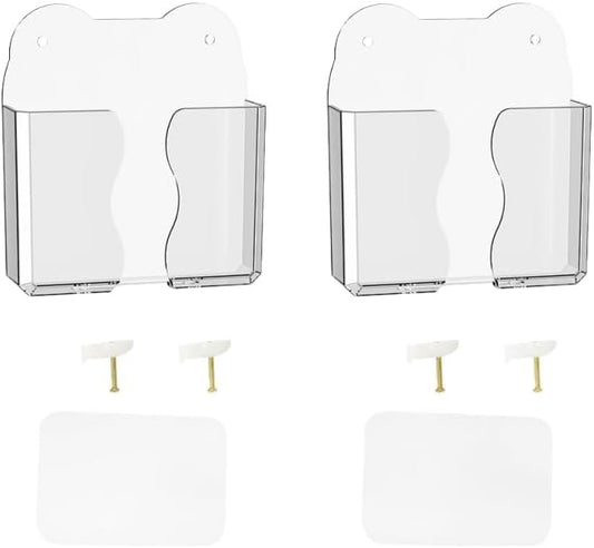 2-Pack Clear Wall Phone Holder - Self-Adhesive & Hardware Mount | Bottom Cable Access | Universal Smartphone Stand | Space-Saving Desk Organizer