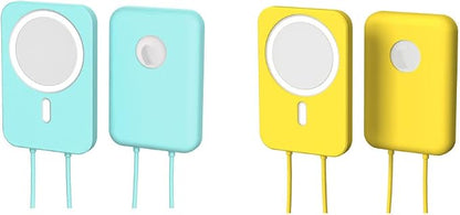 2 Pack DAYJOY Soft Liquid Silicone Protective Case Cover Compatible with Apple MagSafe Battery Pack, Slim and Lightweight Anti-Scratch Shockproof Skin Sleeve with Lanyard (Green+Yellow)
