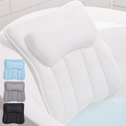 GORILLA GRIP Bath Pillow for Tub, 6 Strong Suction Cups, 4D Mesh FlexComfort Headrest for Neck, Head and Back Support, Luxury Machine Washable Pillows, Bathtub Accessories, Spa Gifts for Women, White