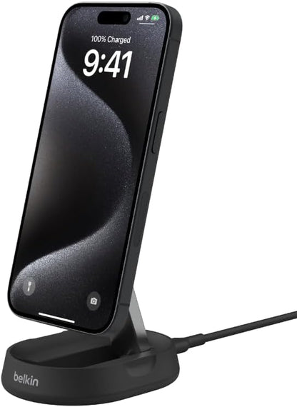 Belkin Convertible Magnetic Charging Stand 15W - MagSafe-Compatible Qi2-Certified Wireless Charging Station, iPhone Charger for Apple iPhone 16 Series, Airpods Pro, & More - Black (No PSU Included)