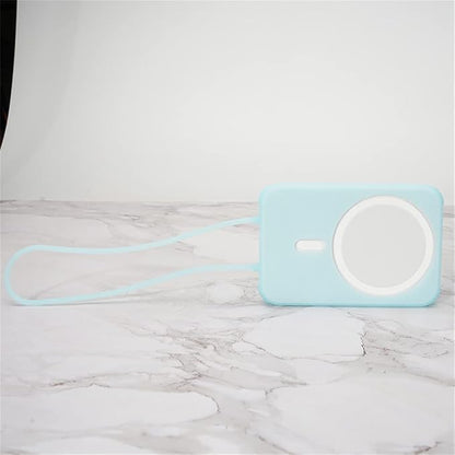 2 Pack DAYJOY Soft Liquid Silicone Protective Case Cover Compatible with Apple MagSafe Battery Pack, Slim and Lightweight Anti-Scratch Shockproof Skin Sleeve with Lanyard (Sky Blue+Purple)